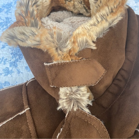 Laundry by Shelli Segal Los Angeles Suede Sherpa Lined Faux Fur Hood Brown Coat - Picture 7 of 11